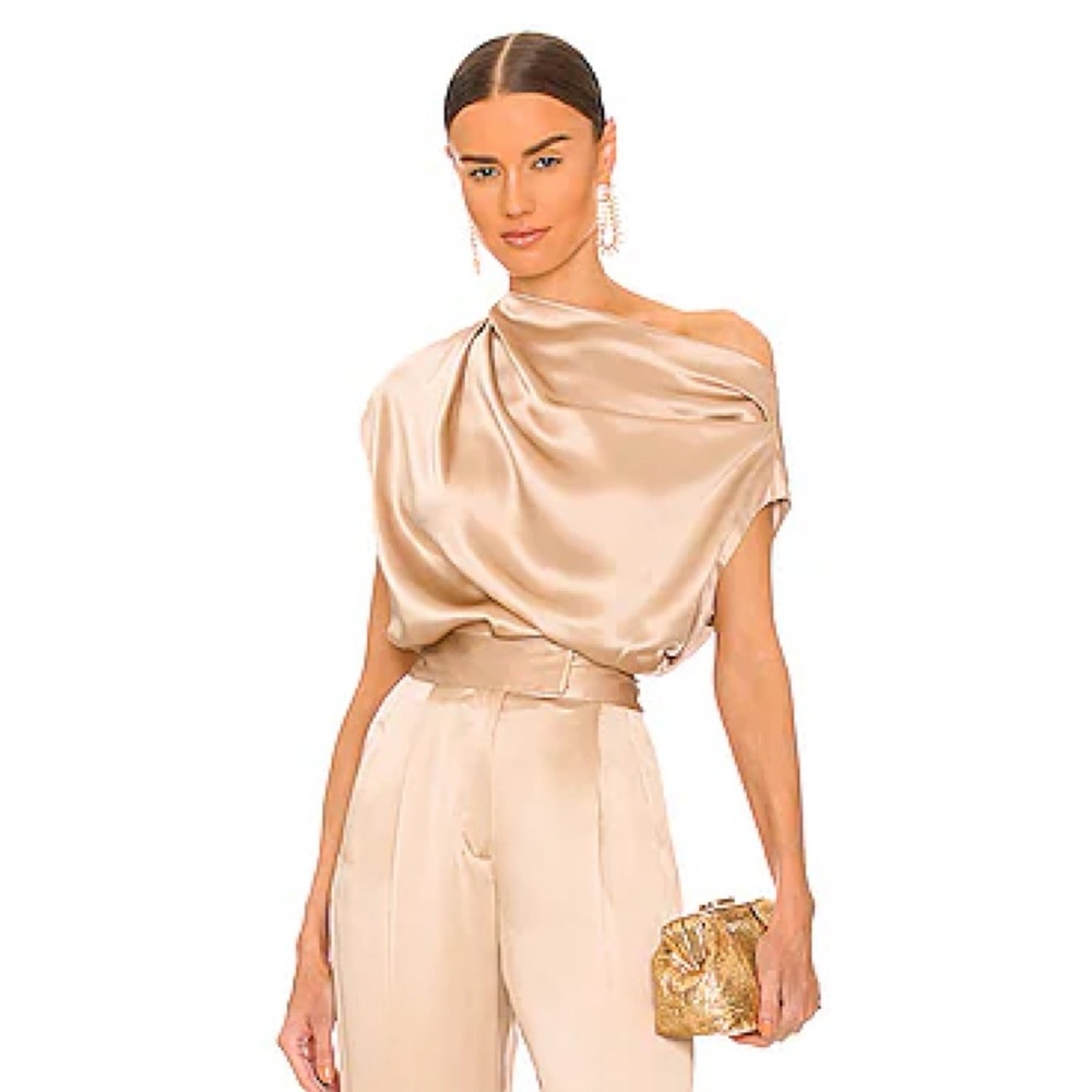 The Sei Revolve NWT 6 Champagne Revolve Draped Silk Top